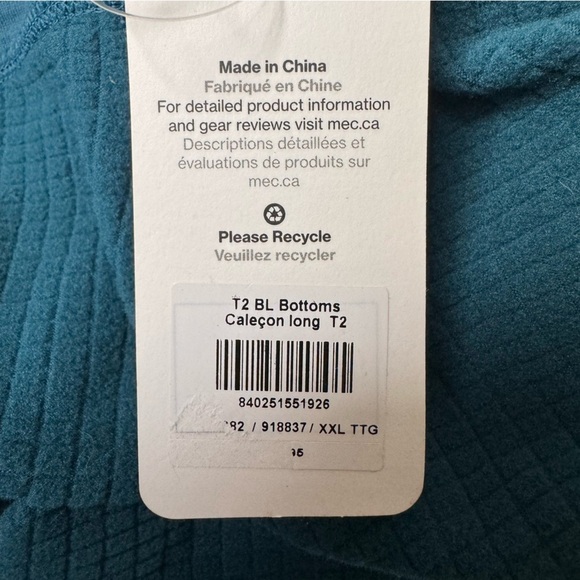 MEC Mountain Equipment Coop Blue T2 Baselayer Leggings Size XXL NWT​ - Picture 4 of 14